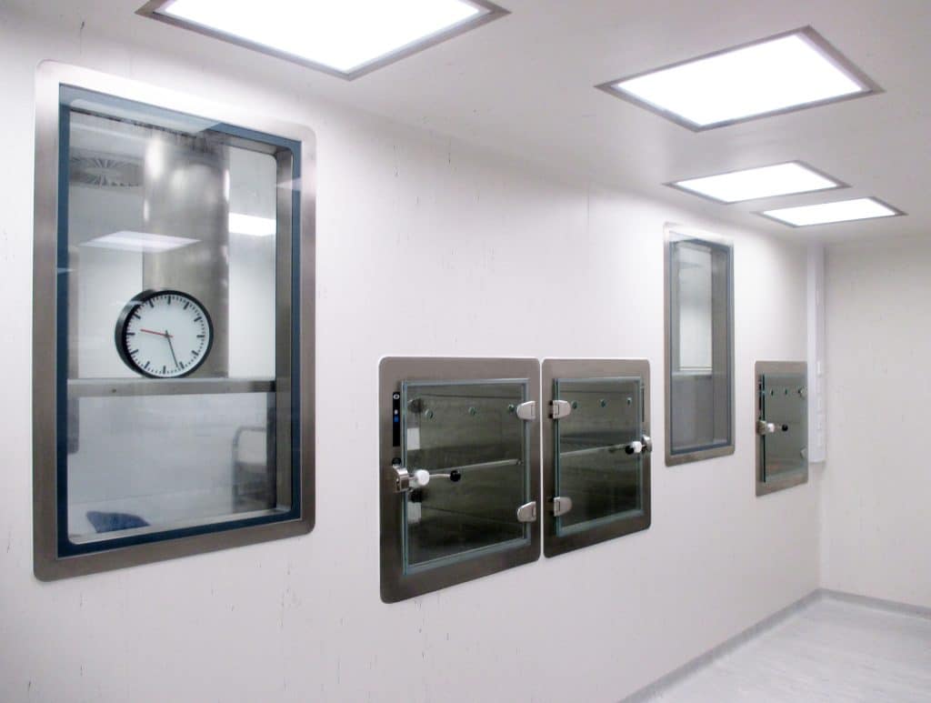 cleanroom, clean room, high containment, case study, pbsc, pharma biotech system components, vision panel, hospital window, healthcare window, lab window, pass through, hatch, pass box, specimen box