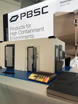 The PBSC display at EBSA 2025, showing off a model of a decontamination facility, available at PBSC.