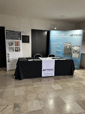 PBSC exhibition booth with branded materials and product displays at the AMEXBIO 2025 event in Mexico City.