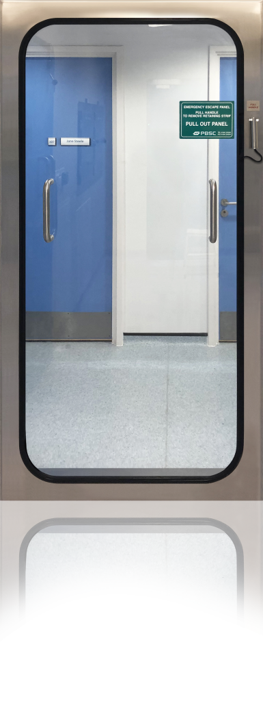 Emergency escape panel, bop, brake out panel, kick out panel, cleanroom, PBSC, pharma, lab, medical, research